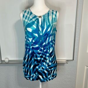 Calvin Klein Blue Abstract Sleeveless Medium Faux wrap keyhole neckline